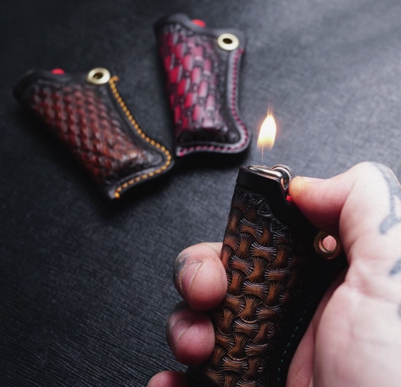 Lighter Sheath - Hand Stamped and Airbrushed