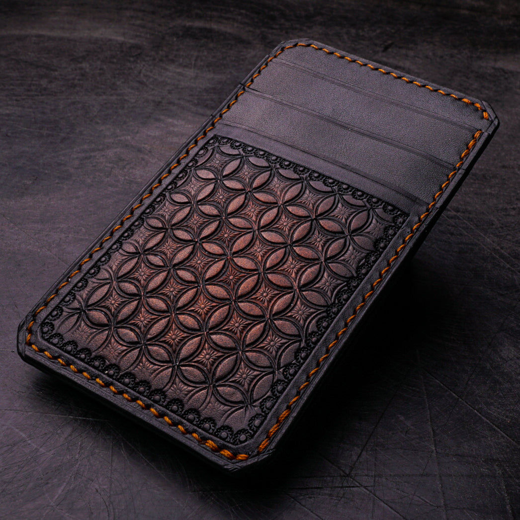 Vertical Cardholder + Money Clip - Hand-Stamped & Airbrushed