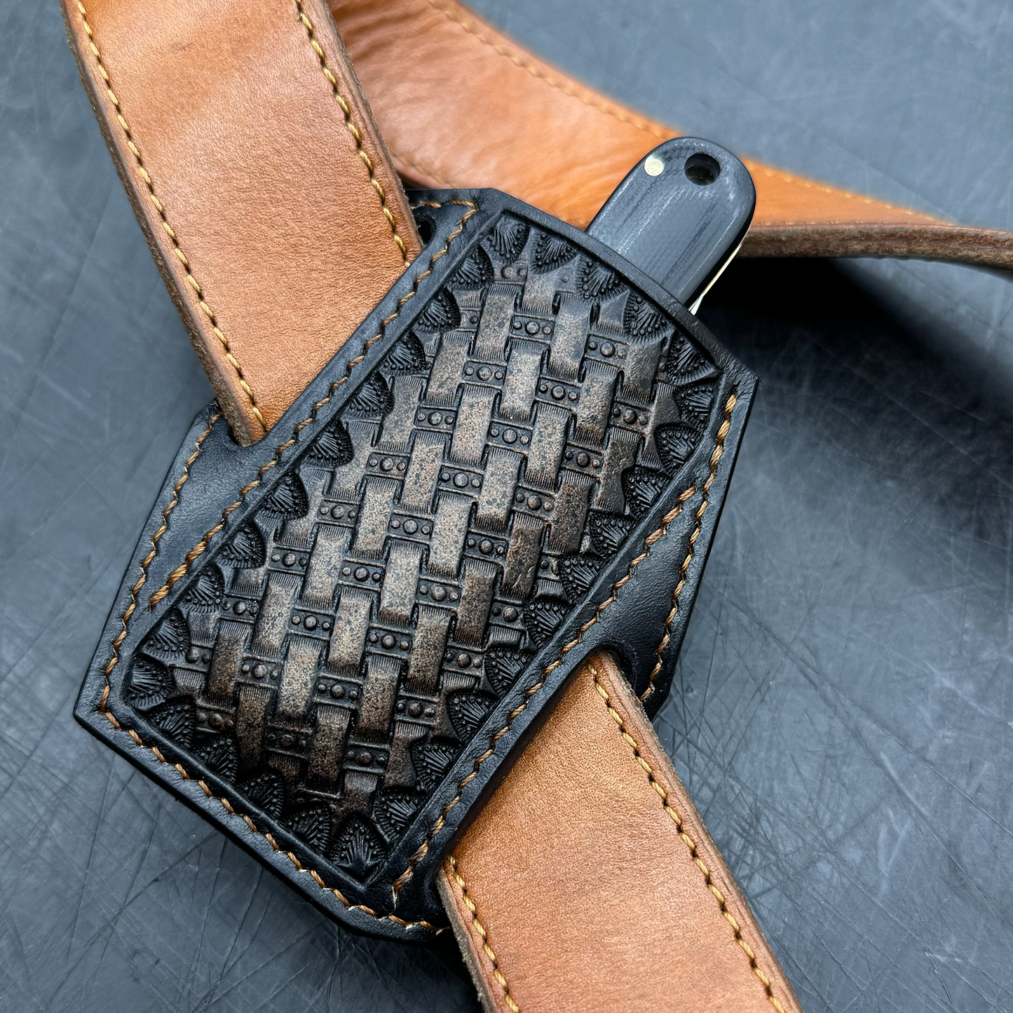 Pancake Pocket Knife Sheath - Hand Stamped & Airbrushed