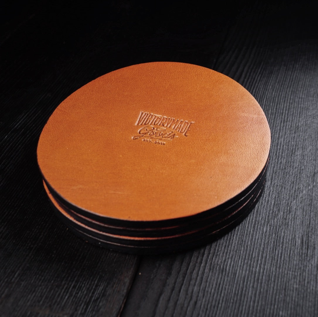 Expertly Crafted Leather Coaster Set - Victorymade Goods
