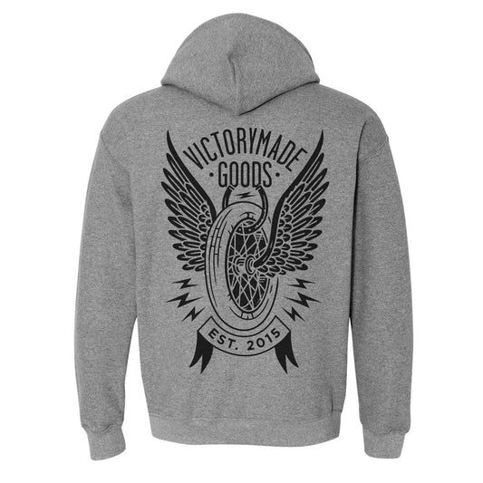 Winged Wheel Hoodie - Grey/black - Victorymade Goods
