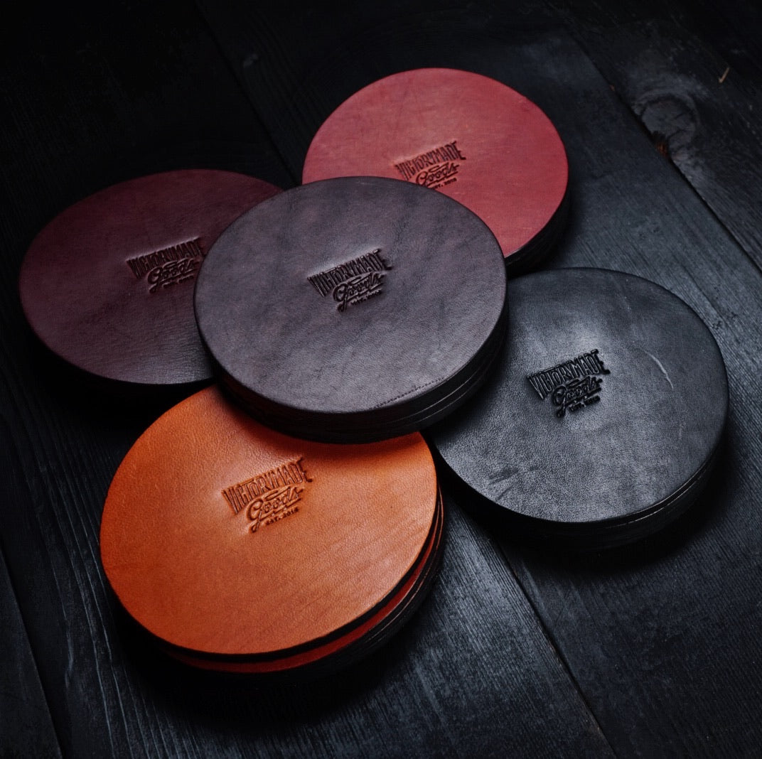 Expertly Crafted Leather Coaster Set - Victorymade Goods