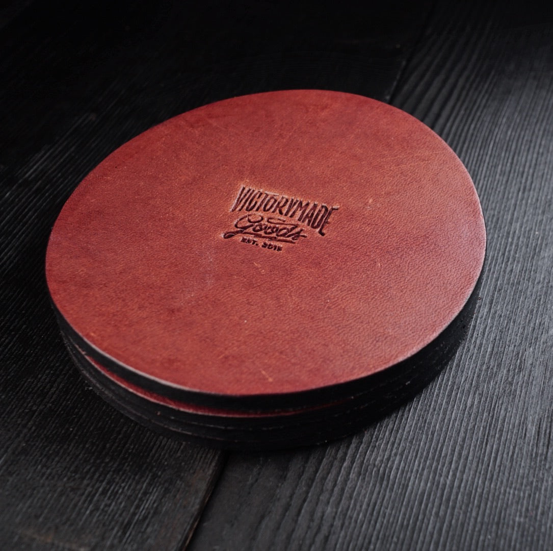 Expertly Crafted Leather Coaster Set - Victorymade Goods
